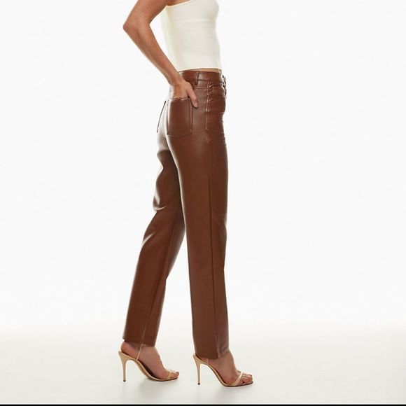 Wilfred Aritzia The Melina High Waisted Vegan Leather Pants in Cognac size 4 - Picture 2 of 12